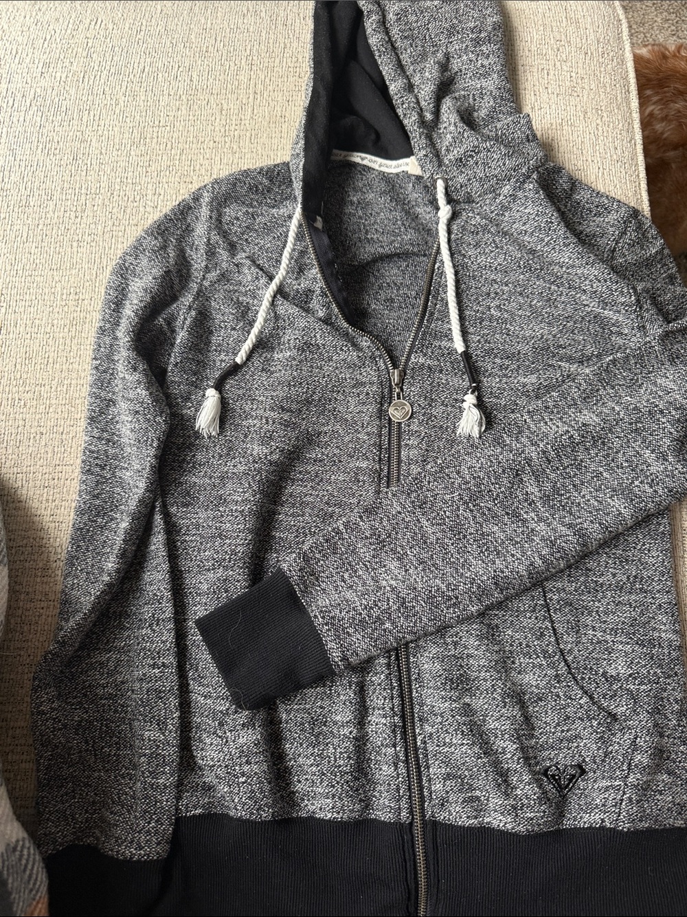 Roxy Charcoal Zip-Up Hooded Sweater Jacket